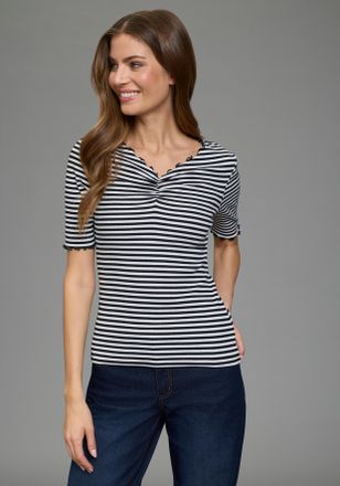 Flashlights T-Shirt FLASHLIGHTS, Damen, Gr. 34, schwarz, wei&szlig;, Rippware, Obermaterial: 95% Baumwolle, 5% Elasthan, gestreift, figurbetont h&uuml;ftlang, V-Ausschnitt, 