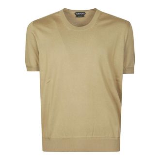 Tom Ford Round-neck Knitwear, male, Beige, Size: S Pure Cotton Crew Neck