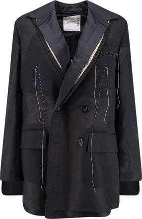 sacai Leren Blazer - Dames - Blazers - Zwart - M - Katoen - Jassen