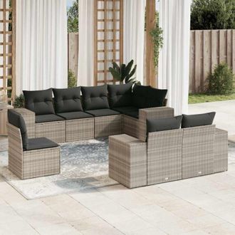 vidaXL Vidaxl - Set De Sof&aacute;s De Jard&iacute;n 8 Pzas Y Cojines Rat&aacute;n Sint&eacute;tico Gris