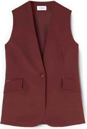 Motivi Deep V-neck Omkeerbaar Satijnen Vest - Dames - Gillet - Bruin - S - Satijn - Kostuums