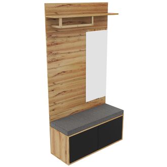 STILVORA Mueble De Entrada Con Banco Y Espejo, 2 Puertas, Barra Para Ropa Y Ganchos, Estilo Moderno, En Tablero De Part&iacute;culas, 110&times;38&times;190 Cm, Negro