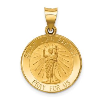 Diamond2Deal 14k Yellow Gold Polished and Satin St John Baptist Medal Hollow Pendant