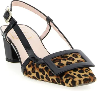Roger Vivier Womens Leopard-Print Calf Hair Slingback Heel Multicolor Calfskin Leather