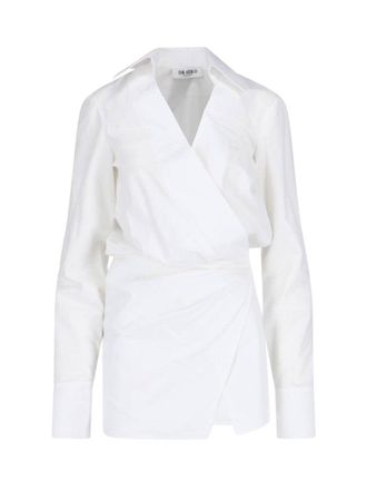The Attico Draped Mini Shirt Dress - White
