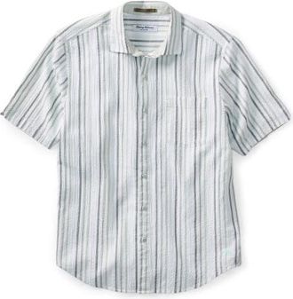 Tommy Bahama Big & Tall Nova Wave Silva Stripe Sport Shirt in Dusty Sage at Nordstrom, Size Xxx-Large