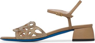 Loriblu Hazelnoot sandaal met gevlochten bandjes en kristallen - Dames - Sandalen met hakken - Bruin - 36 EU - Su&egrave;de - Schoenen