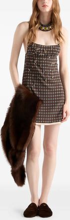 Prada embellished checked mini dress - Brown