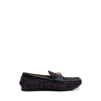 Versace Loafers, male, Black, Size: 12 US La Medusa Jacquard Canvas Driver Shoes