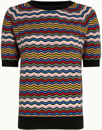 King Louie Retro Zigzag Gebreide Top - Dames - Ronde hals truien - Veelkleurig - XS - Truien & Vesten