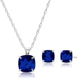 MAX + STONE 925 Sterling Silver Cushion Cut Gemstone Stud Earrings and Pendant Necklace