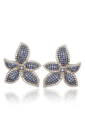 Suzy Levian Floral Sterling Silver White Sapphire Blue Sapphire Brown Diamond Stud Earrings at Nordstrom Rack