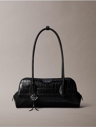Calvin Klein Womens Emblem Logo Shoulder Bag - Black