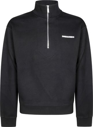 Dsquared2 Fitted Black Zip-Through Knitwear with High Collar