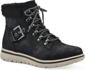 White Mountain Hadrian Faux Shearling Cuff Hiker Bootie in Black Fabric at Nordstrom Rack, Size 6.5