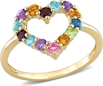 Mimi & Max 3/4 CT TGW Multi-Color Gemstones Open Heart Ring in 10k Yellow Gold