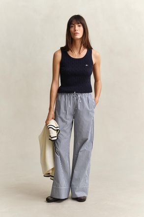 GANT Women Striped Poplin Pants (40) RICH NAVY