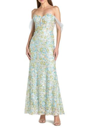Mac Duggal Off The Shoulder Sweetheart Neck Column Gown in Powder Blue at Nordstrom, Size 12