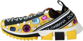 Dolce & Gabbana Womens Yellow Multicolor Crystals Sneakers Shoes