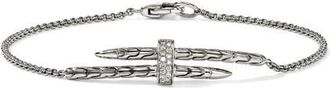 John Hardy Pavé Diamond Spear Station Bracelet in Silver at Nordstrom, Size Medium