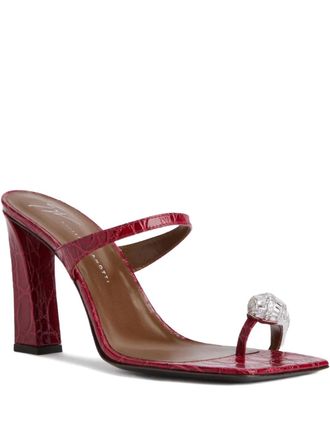 Giuseppe Zanotti 90mm Iconic Ring crocodile-effect sandals - women - Leather/Leather/Metal/Rhinestone - 38.5 - Red
