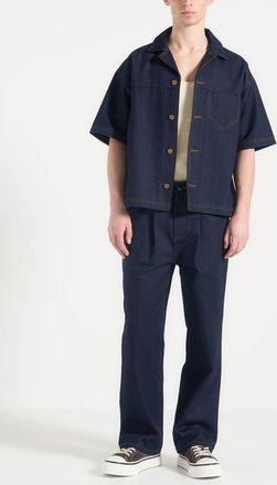 Mani&egrave;re De Voir Carl Boxy Denim Revere Shirt in Indigo at Nordstrom, Size Xx-Large