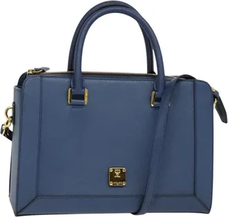 MCM Vintage Leather Blue Leather Handbag (Pre-Owned)