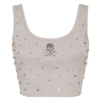 Philipp Plein Jersey Rib Cropped Top Stones - Tops - Mujer - Gris - L