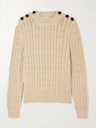 Blaz&eacute; Milano Pullover In Cotone A Trecce Con Bottoni Decorativi - Neutri