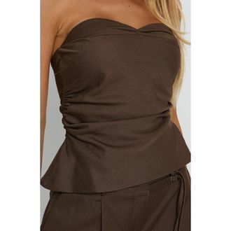Princess Polly Keighly Strapless Peplum Top in Brown Pinstripe at Nordstrom, Size 12