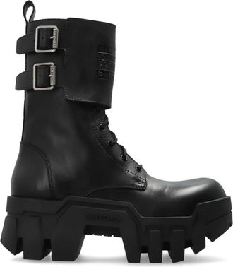 Balenciaga Bulldozer Combat Platform Enkellaarsjes - Dames - Veterlaarzen - Zwart - 38 EU - Leer - Schoenen
