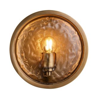 Industville Bulkhead Outdoor & Bathroom Round Wall Light - Hammered Glass in Metallic Gold | Size: Medium