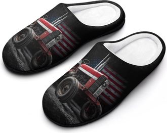 Generic Farm Tractor U.S. Flag Funny Mens Cotton Slippers Soft Non-Slip Rubber Sole House Slipper Indoor Outdoor