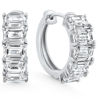 Pompeii3 6.30Ct Emerald Cut Diamond Hoops 14k White Gold Lab Grown Earrings 3/4