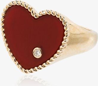 Yvonne Léon 9K Yellow Gold Heart Diamond Signet Ring - Womens - Diamond/Enamel/9kt Yellow Gold