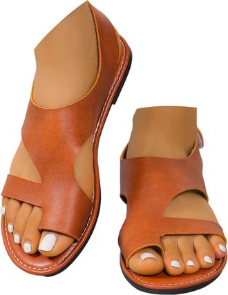 Generic Orthopedic Sandals Women,Sandals for Bunions,Toe Loop Sandal for Women UK,Platform Sandal Comfy Open Toe Summer Beach Pu Leather Adjustable Hook and L