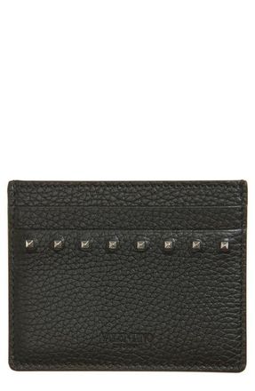 Valentino Rockstud Leather Card Holder in Black at Nordstrom