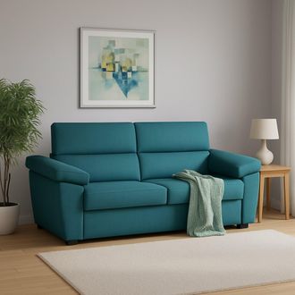 Dmora Sof&aacute; Cama 2 Plazas Fisciano, Desenfundable, Con Almacenaje Hecho En Italia, Apertura Abatible, 205x95 Cm Azul