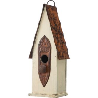 Glitzhome 13.25H Retro Wooden Distressed Garden Birdhouse in White at Nordstrom, Size Medium