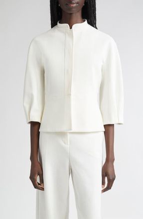 Max Mara Nastro Knit Peplum Jacket in White at Nordstrom, Size 16