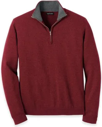 Paul Fredrick Supima Cotton Quarter Zip Mock Neck Sweater in Burgundy at Nordstrom, Size Xx-Large