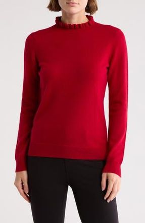 Sofiacashmere Ruffle Mock Neck Cashmere Sweater in Dark Red at Nordstrom Rack, Size Small