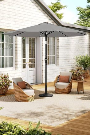 Living and Home Large Solar Powered LED Patio Umbrella for Outdoor Garden Patio with Base in Light Grey