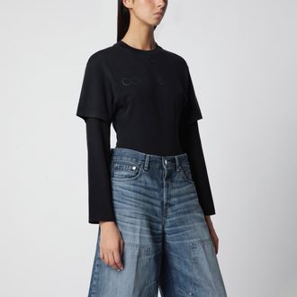 Courr&egrave;ges T-shirt nera con doppia manica
