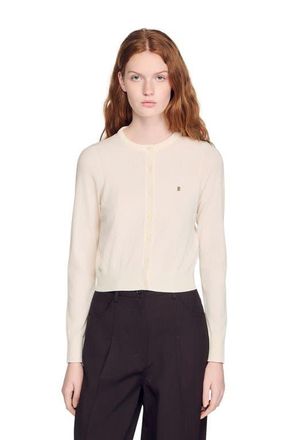 Sandro Padded round neck cropped cardigan in Ecru at Nordstrom, Size X-Large