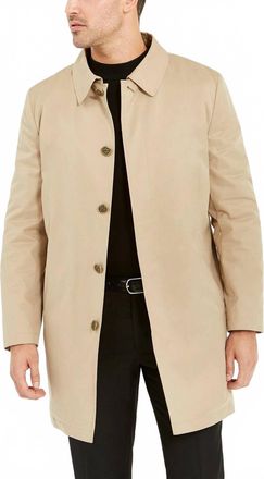 Tallia Orange Mens Slim Fit Faux Fur Lined Raincoat Jacket In Tan