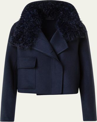 Akris Edena Cashmere Short Jacket With Detachable Shearling Goat Collar