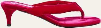 Alaia Velvet Kitten-Heel Thong Sandals