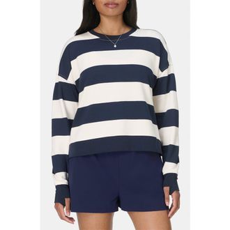 Sweaty Betty After Class Crop Sweatshirt in White/Navy Blue Large Stripe at Nordstrom, Size X-Small