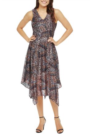 Kensie Asymmetrical Sleeveless V-Neck Midi Dress In Black